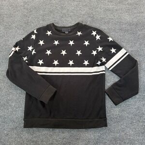 21 Men Star Stripe Graphic Sweatshirt XL Black White Cotton Pullover Streetwear